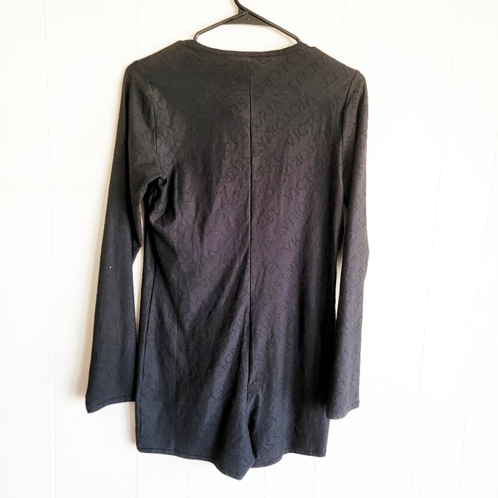 Victoria's Secret Black Long Sleeve Button Front Terrot Cotton Romper - Picture 3 of 4